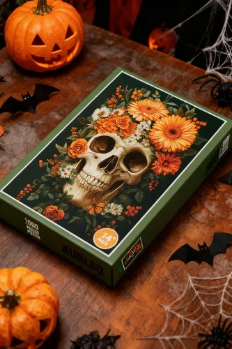 Miniatura 5 de Rompecabezas vintage de esqueleto floral de 1000 piezas para adultos – Desafiante arte de esqueleto oscuro de Halloween, acabado mate premium, 27.56