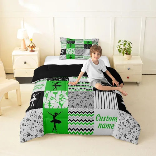 Miniatura 55 de Juego de edredón de softbol personalizado, juego de ropa de cama de retazos a cuadros para niños y niños, edredón de bate de béisbol, juego