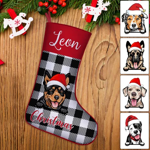 Miniatura 14 de Medias de Navidad de raza de perro personalizadas con texto de nombre, regalos de decoración de calcetines de Navidad personalizados para perros