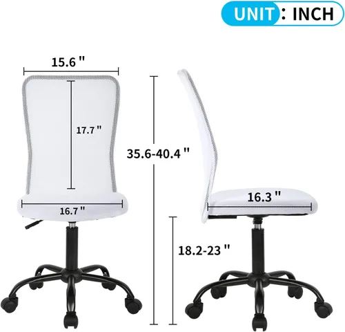 Miniatura 2 de BLKMTY Silla ergonómica blanca moderna, Silla de oficina de malla, sillas de escritorio para computadora sin brazos, altura ajustable, soporte Blanco