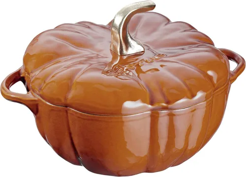 Miniatura 8 de STAUB Horno holandés de hierro fundido de 3.5 cuartos de galón de calabaza con perilla de acero inoxidable, fabricado en Francia, sirve 3-4, blanco
