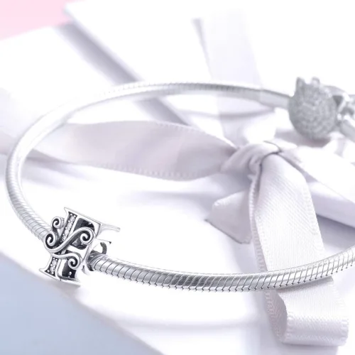 Miniatura 124 de BETTY&SARAH dije de plata esterlina 925 con forma de letra, para pulseras Pandora, letra del alfabeto, joya, regalo para mujer