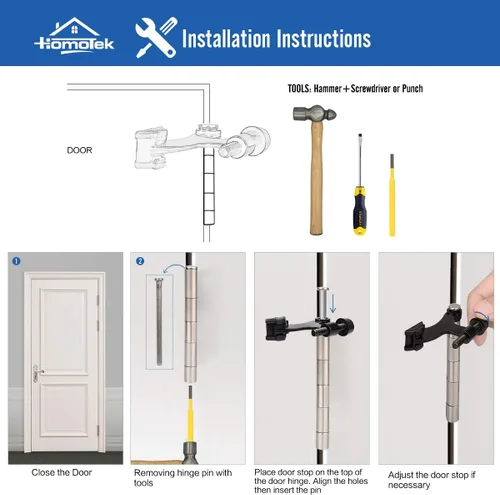 Miniatura 4 de HOMOTEK Paquete de 20 topes de puerta con pasador de bisagra, topes de bisagra para la parte superior de la puerta, tope de puerta ajustable de lujo