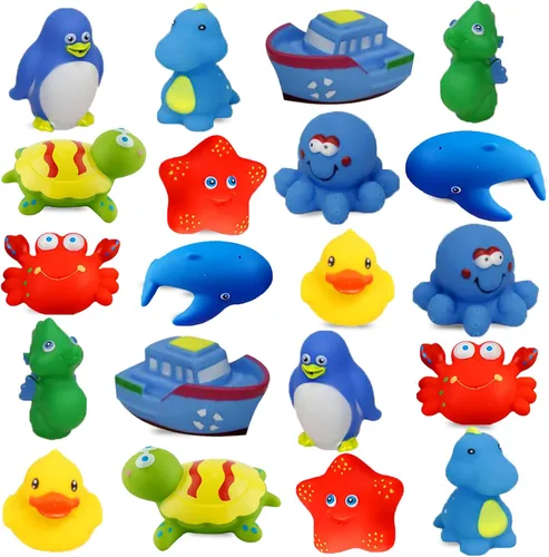 Miniatura 10 de Dimple Juego de 20 juguetes de baño flotantes, animales marinos, juguetes para niños y niñas, varios amigos de animales marinos, aprieta