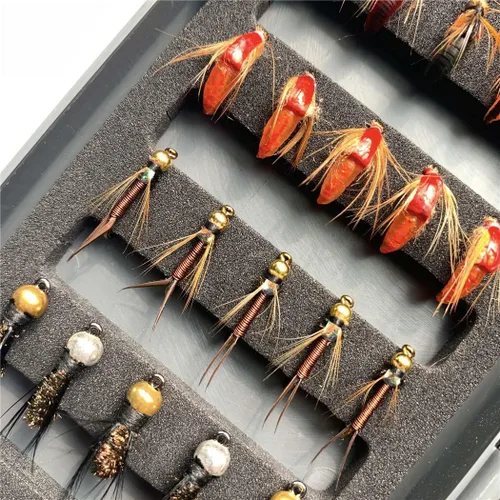 Miniatura 3 de Kit de moscas de pesca con mosca, 40/137 piezas, surtido de moscas secas/húmedas, serpentina para trucha, lubina, pez + caja de moscas 40 piezas - 6