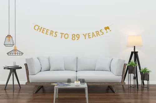 Miniatura 2 de MAGJUCHE Cartel dorado con purpurina de "Cheers to 89 Years", decoraciones para fiesta de cumpleaños número 89