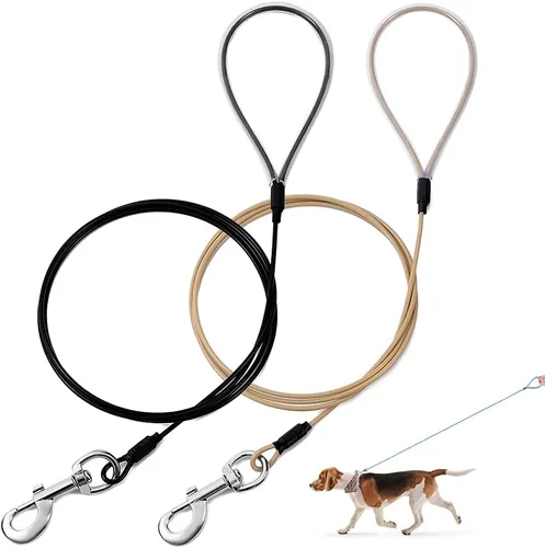 Miniatura 11 de Correa para perro a prueba de masticación Mi Metty, correa de cable metálico de 6 pies, correa resistente hecha de cuerda de alambre recubierta