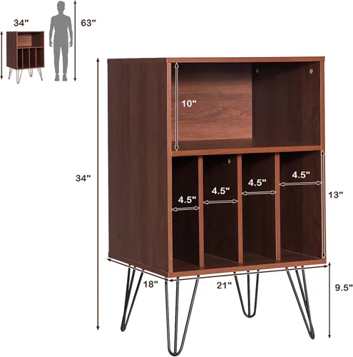 Miniatura 3 de Tangkula Record Player Stand, Turntable Stand with Metal Legs, Vinyl Record Storage Cabinet w/ 5 Open Shelves Holds up to 150 Albums for Living Room