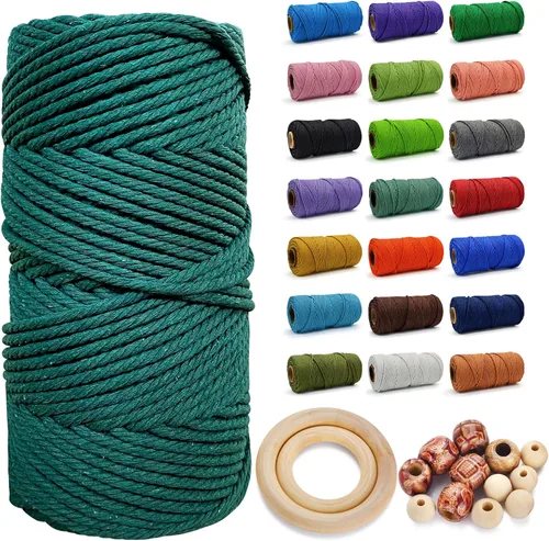 Miniatura 81 de Cuerda de Algodón 8mm x 20 Yardas - Cuerda de Macramé Natural Sin Blanquear - Cuerda de Algodón Trenzada de 3 Hilos para Colgar en la Pared, Blanco