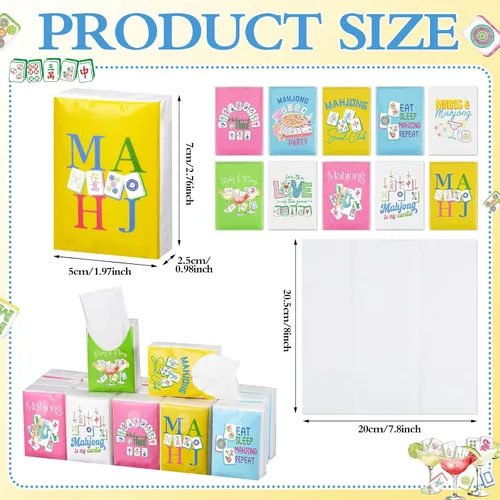 Miniatura 2 de Spiareal 30 pañuelos de bolsillo temáticos de Mahjong, pañuelos faciales individuales de bolsillo de cóctel, regalos a granel, accesorios de Mahjong