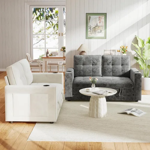 Miniatura 2 de WorthFurni Sofá Cama Convertible, Sofá Cama Plegable 2 en 1, Loveseat Sofá Cama Extraíble, Sofá Cama de Piso para Espacios Pequeños, Sofá Cama Gris