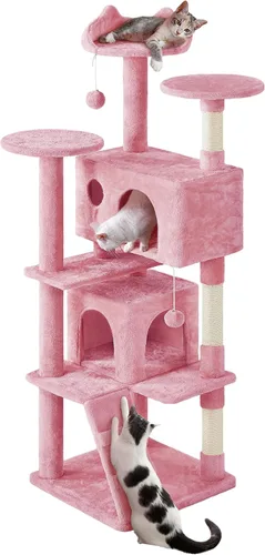 Miniatura 19 de Topeakmart Árbol para gatos de 54 pulgadas, torre para gatos con postes rascadores y percha para condominios grandes, muebles de casa con soporte
