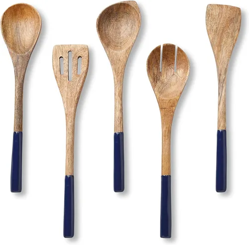 Miniatura 11 de Folkulture Cucharas de madera para cocinar, juego de 5 utensilios de madera de acacia prémium de 12 pulgadas, acabado liso, juego de utensilios
