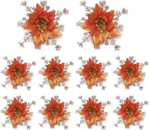 Miniatura 7 de Paquete de 12 flores artificiales de Pascua para decoración de árbol de Navidad, guirnalda de coronas, material para boda, fiesta de Año Nuevo, Rosa