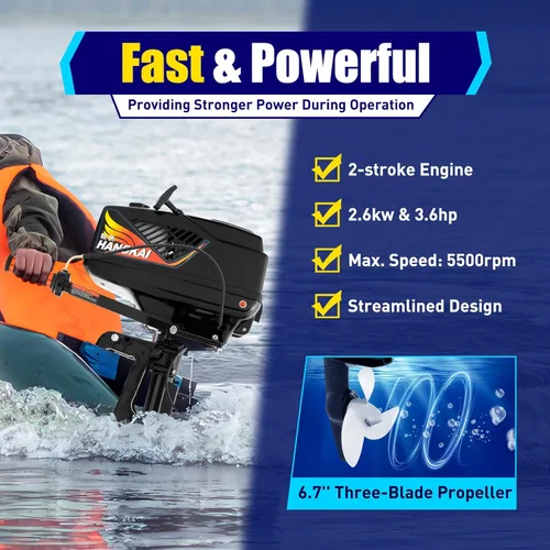 Miniatura 3 de Motor fuera de borda con sistema de encendido CDI de 55 CC, motor de barco de control de timón de arranque manual de 2.6 KW con medio sistema