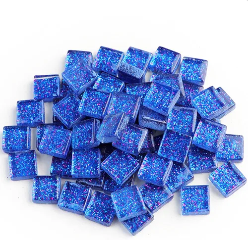 Azulejos de mosaico, azulejos de vidrio, piezas de vidrio de mosaico de cristal brillante cuadrado a granel azulejos de mosaico de cristal con Azure