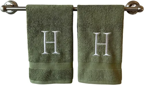 Miniatura 39 de Toalla de mano con inicial beige para baño, toalla bordada decorativa de calidad de hotel de lujo con monograma para tocador, spa, certificado
