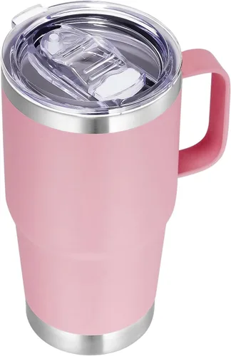 Miniatura 20 de VEGOND - Vaso de viaje de 20 oz con asa, tapa con cierre y popote, de acero inoxidable, aislante, taza de café, a prueba de derrames, de doble Verde