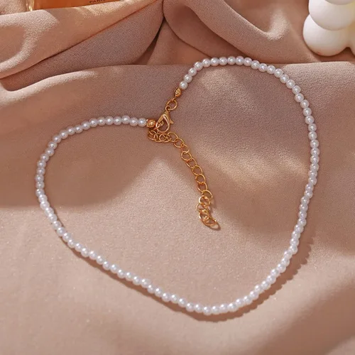Miniatura 3 de Luxval Collares de perlas para mujer, joyería de perlas blancas crema, chapado en oro de 14 quilates, hecho a mano, delicado collar con cierre
