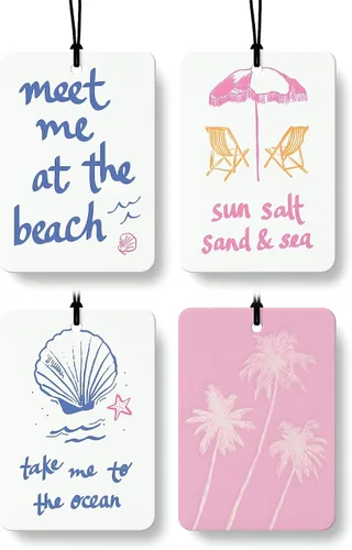 Miniatura 26 de Blue Coastal Beach Orange Car Air Freshener 4 Pcs, Summer Blue Bikini Starfish Palm Tree Round Hanging Air Freshener for Cars Closet Drawer Books