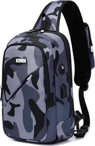 Miniatura 16 de DUSLANG Mochilas cruzadas de senderismo para hombres, mochila de hombro con puerto de cargador USB, Negro-b, Mediana, Mochilas Sling