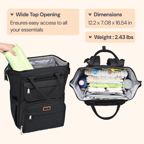 Miniatura 3 de BabbleRoo - Mochila para pañales, bolsa multifuncional para cambiar pañales con cambiador, correas para cochecito y funda para chupón, unisex, Negro