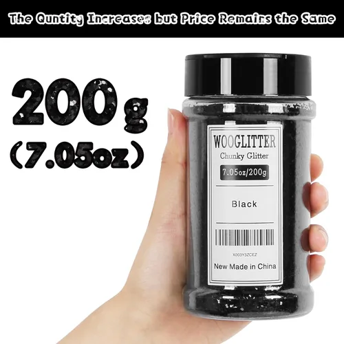 Miniatura 2 de Purpurina negra, 200 g (7.05 Oz), purpurina gruesa para resina, uñas, vasos, slime, cosméticos y decoración de festivales - Purpurina negra gruesa a