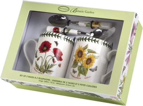 Miniatura 3 de Portmeirion Botanic Garden - Juego de tazas y cucharaditas de cerámica y cucharas de acero inoxidable, motivos de amapola y girasol, esmalte