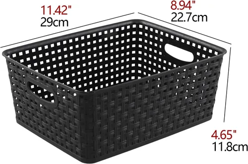 Miniatura 3 de Cestas de almacenamiento de tejido de plástico, cestas de plástico para estantes, color negro, 4 paquetes