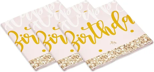 Miniatura 4 de Sparkle and Bash Mantel rectangular de feliz cumpleaños rosa y dorado, mantel de plástico reutilizable y duradero, telón de fondo de fotos
