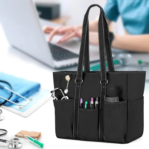 Miniatura 7 de Damero Bolsas de mano para enfermera, bolsa de enfermera con funda acolchada para laptop y múltiples bolsillos para el trabajo, cuidado de la salud