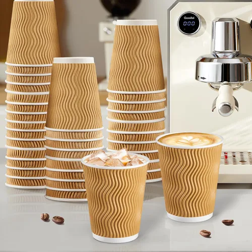 Miniatura 7 de SIUQ Tazas de café de 8 onzas – Paquete de 150 vasos de papel desechables aislados de 8 onzas, tazas de pared onduladas corrugadas para bebidas