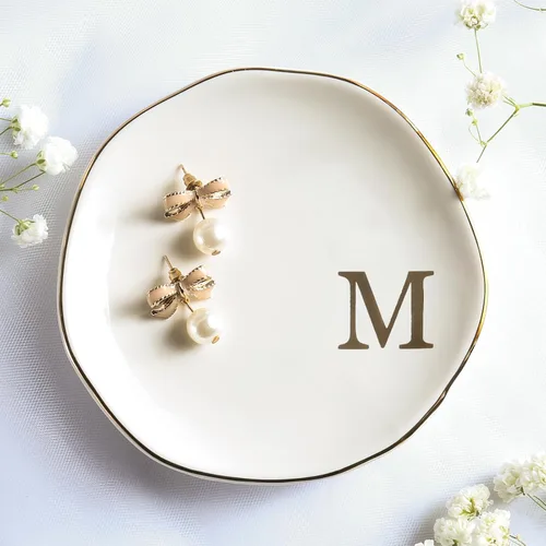 Miniatura 29 de Bandeja de Cerámica para Joyas, Plato para Anillos, Personalizada con Monograma S, Regalos de Compromiso y Boda, para Cumpleaños, Día de la Madre
