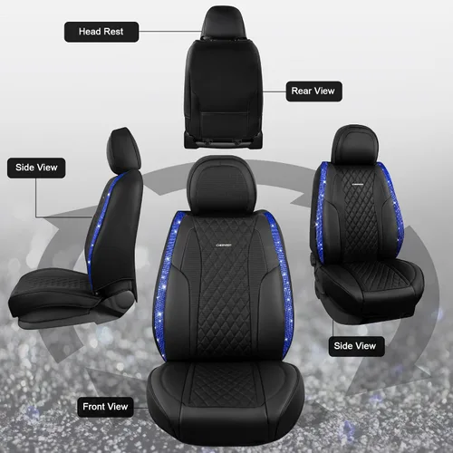 Miniatura 9 de Car Pass Funda de asiento trasero, brillantes, acolchadas, cuero napa, impermeable, transpirable, protector de ajuste universal para automóvil