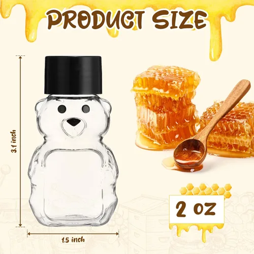 Miniatura 2 de Patelai 48 botellas de plástico de 2 onzas con osito de miel, recipientes de miel vacíos transparentes a granel, reutilizables, mini tarros