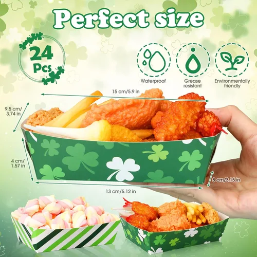Miniatura 6 de Dunzoom 24 platos de papel para el día de San Patricio, bandejas para alimentos, cuenco de trébol verde, desechable, trébol irlandés, nacho, hot