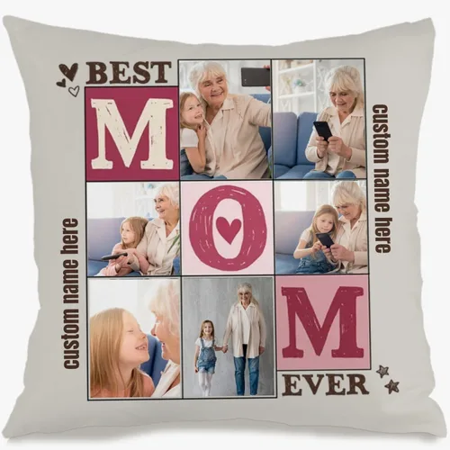 Personalized Pillowcase with 6 Pictures and Words for Mom, Soft Decorative Cushion Perfect as a Meaningful Gift for Birthdays Christmas or 6