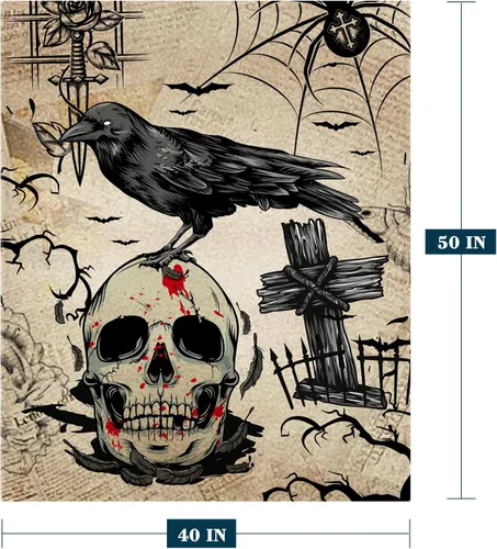 Miniatura 2 de Manta de Halloween – Manta pequeña de calavera vintage para niños y adultos, ligera, esponjosa, suave y acogedora manta de vellón para sofá, cama