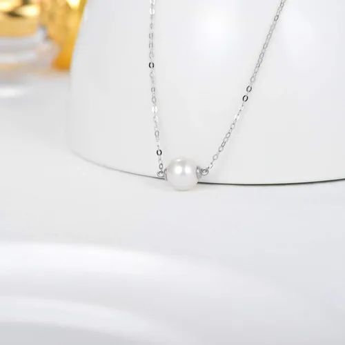Miniatura 3 de Collar de perlas de oro macizo de 14 quilates para mujer, delicado collar de perlas cultivadas de agua dulce con colgante de collar con colgante
