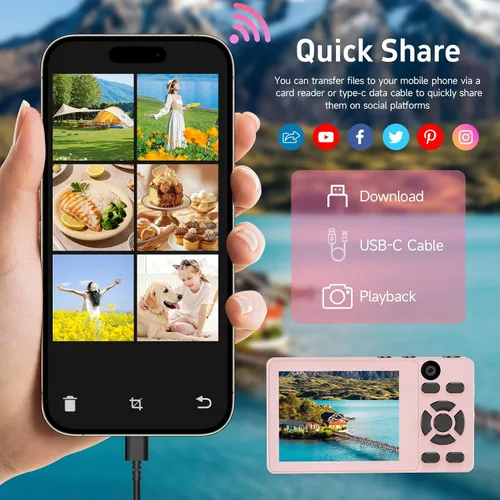 Miniatura 9 de Cámara de vlogging 4K de 64 MP, cámara digital de enfoque automático rápido de 64 GB con doble cámara, lente ancha, batería de 2000 mAh y zoom