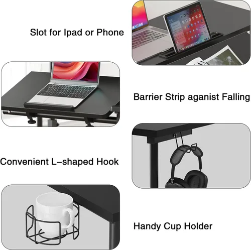 Miniatura 5 de DlandHome Escritorio de altura ajustable con soporte para tazas, escritorio portátil para laptop, 31.5 pulgadas, negro