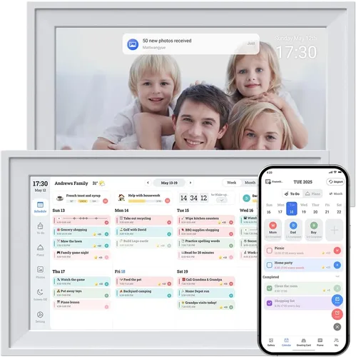 Calendario digital de 10.1 pulgadas con pantalla táctil IPS, calendario electrónico inteligente y planificador con control de aplicaciones gratuito,