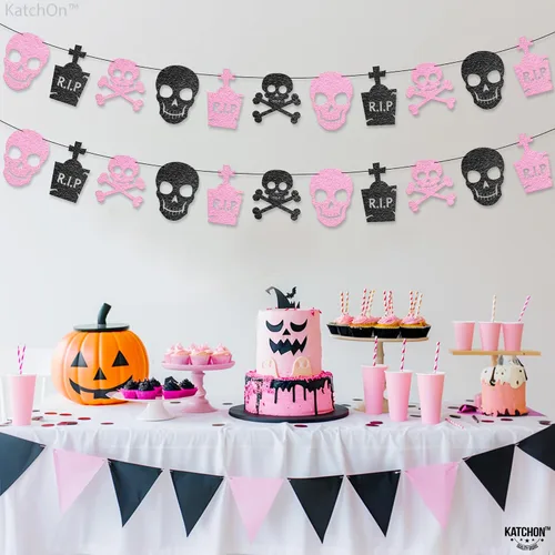 Miniatura 11 de KatchOn, Guirnalda de Halloween negra con purpurina, enorme, paquete de 10 unidades, guirnalda de decoración de fiesta de Halloween con recortes