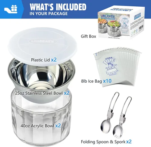 Miniatura 2 de LIMOEASY Paquete de 2 tazones pequeños refrigerados para servir, 25 onzas, cuenco enfriado con hielo para salsas con tapa para fiestas, plato