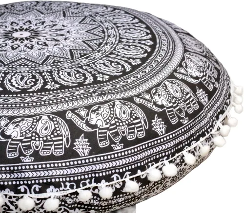 Miniatura 4 de CRAFT KALA - Funda de cojín redonda de 22" con mandala bohemio para meditación, para sala, asientos, pufs, para sala de estar, sala de yoga, hogar