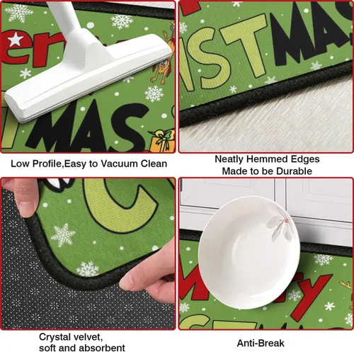 Miniatura 7 de Juego de 2 alfombras de cocina de Feliz Navidad, tapetes de cocina del Grinch para el suelo, decoración de cocina de Navidad, decoraciones festivas