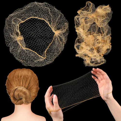 Miniatura 10 de 400 redes para el cabello para mujer, servicio de alimentos y moños de ballet, malla elástica invisible con bordes, 20 pulgadas (beige)