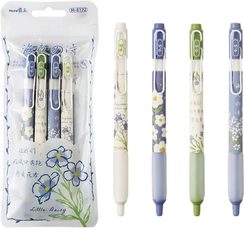 Miniatura 11 de MOZXIRZ 4 piezas de bolígrafos de gel retráctiles con flores, tinta negra, 0.5mm, para niñas/mujeres, lindos, estéticos, bolígrafos para Flor-1