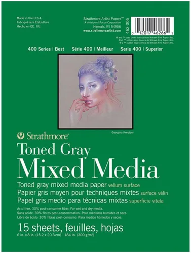 Miniatura 11 de Strathmore 400 Serie, Bloc de Dibujo para Técnica Mixta Tono Azul 6"X8" - 15 Hojas - 62462406 Azul Tonificado