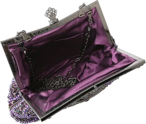 Miniatura 6 de DA BODAN Bolso de noche para mujer estilo vintage con cuentas y lentejuelas y perlas bolso de hombro para boda novia fiesta de graduación